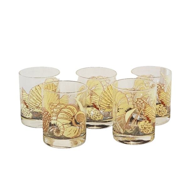 VTG Taste Setters Seashell Glassware Old Fashion Set of 5 Beach Low Ball Glasses - Picture 8 of 8